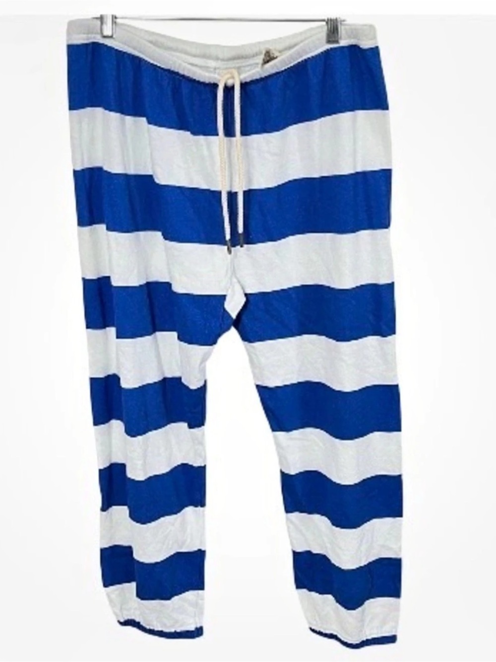The Great. Striped Jogger Pants in Blue & White. L.